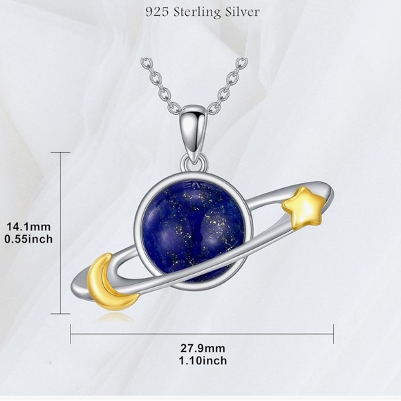 14k Natural Lapis Lazuli Planet and Night Sky Pendant Necklace - Picture 6 of 7